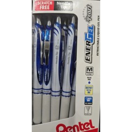 Pentel EnerGel RTX Pearl Pens Needle Point, 0.7mm, Pearl Barrel, Blue Ink, 12 PK
