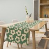 Boho 70s Flower Table Runner, Abstract Groovy Retro Sage Green