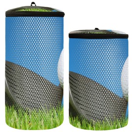 Kjovgcb 2 PCs(S + M Size) Mesh Cylinder Laundry Bags, Polyester Reusable Machine Washable Mesh Bags, Dirty Bag for Home Travel Print White Golf Ball Off A Steel Tee Green Blue Sky