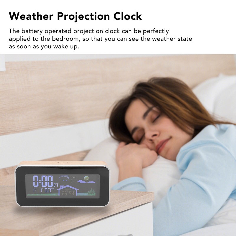 Digital Projection Alarm Clock VA HD Color Screen Wooden Weather