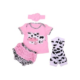 Baby Rae Pink Cow Clothing 4 in 1 Set: Cow Shirt+Head Band+Legging Socks+Shorts