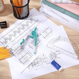 EBOOT Student Geometry Math Set, Drawing Compass and 6 Inch Clear Swing Arm Protractors 180 Degree Math Protractor(Turquoise)