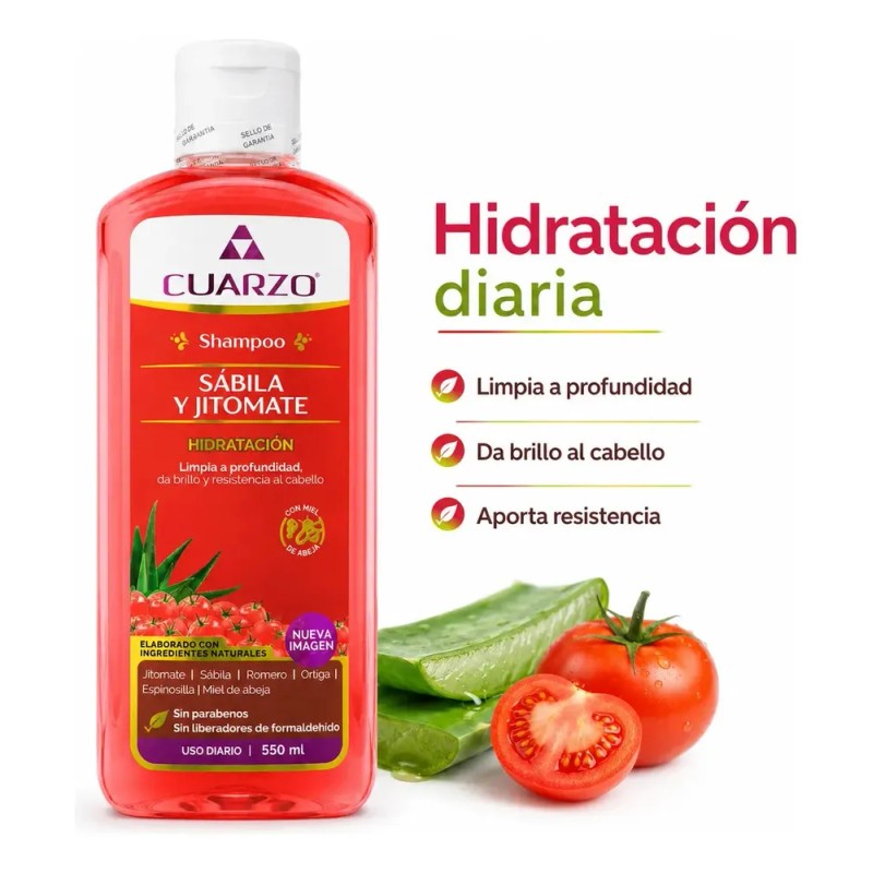 Shampoo Sabila Y Jitomate Para Cabello 550 Ml Cuarzo Natural