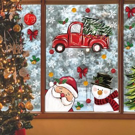 Horaldaily 57 PCS Christmas Window Cling Sticker, Santa Claus Deers Snowman Xmas Tree for Home Party Supplies Shop Window Glass Display Decoration