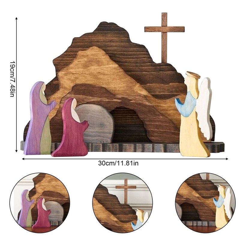 Ghzste Easter Resurrection Scene Ornament Easter Scene Wooden Decoration Easter