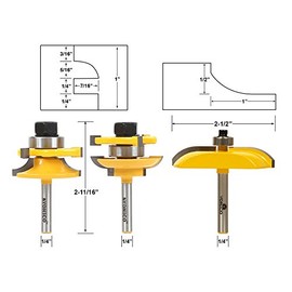 YONICO Raised Panel Cabinet Door Rail and Stile Router Bits Set 3 Bit Round Over 1/4-Inch Shank 12339q