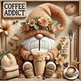 BYGFHLYW Diamond Art Painting Kits for Adults, Gnome Drinks Coffee 5D Diamond Painting Dots Art Kits for Adults Beginner, DIY Full Round Gem Crystal Art Paint by Diamond, Home Wall Decor 14x 14 in