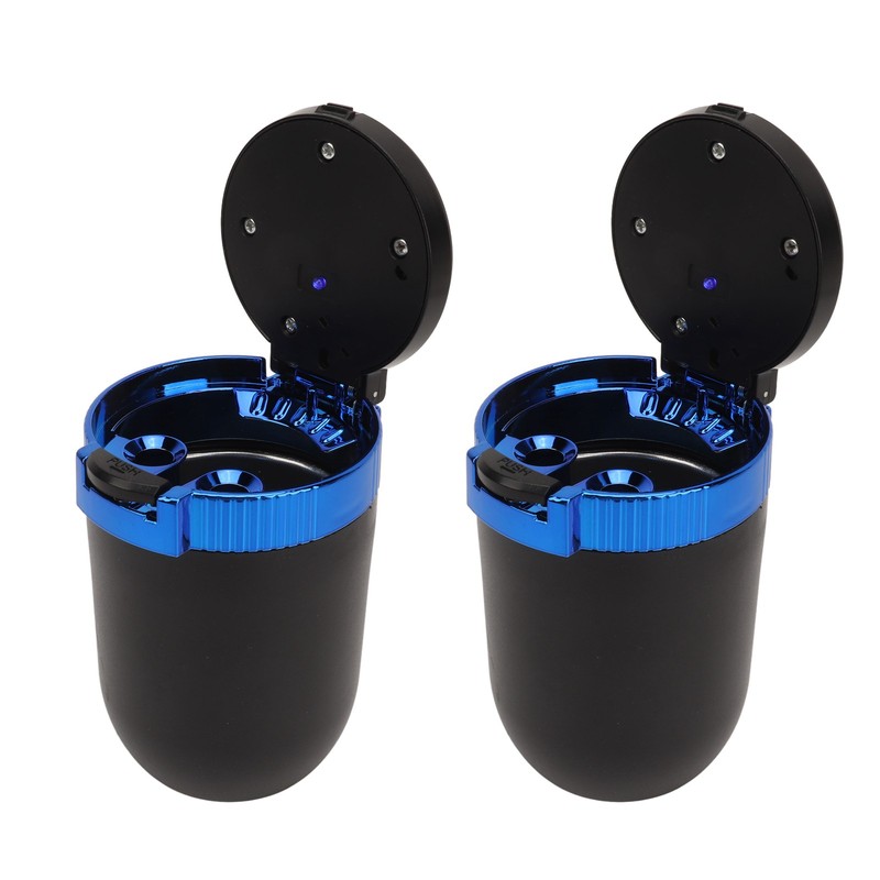 2Pcs Car Ashtray with LED Blue Light Portable Removable Car