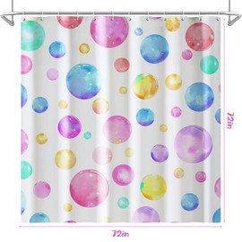 MelonBoat Colorful Bubble Shower Curtain, Kids Shower Curtain with 12 Hooks. Waterproof Quick Dry Watercolor dot Bathroom Decorative Fabric,Decorations for Bathroom Home Indoor Decor, 72" x 72"