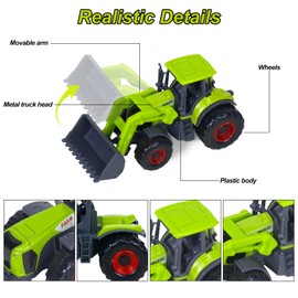 Ynybusi 5 Pcs DieCast Metal Farm Car Toy Tractor Set,Harvester, Digger, Loader, Tractor, Truck,Small Farm Toys Mini Cars Model for Kids Boys Girls Christmas Birthday Present