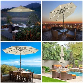 Yescom 10FT 3 Tier UV70+ Solar Powered LED Patio Umbrella with Crank Tilt Button Light Aluminum for Outdoor Deck Market Backyard Pool Night Party Event Beige