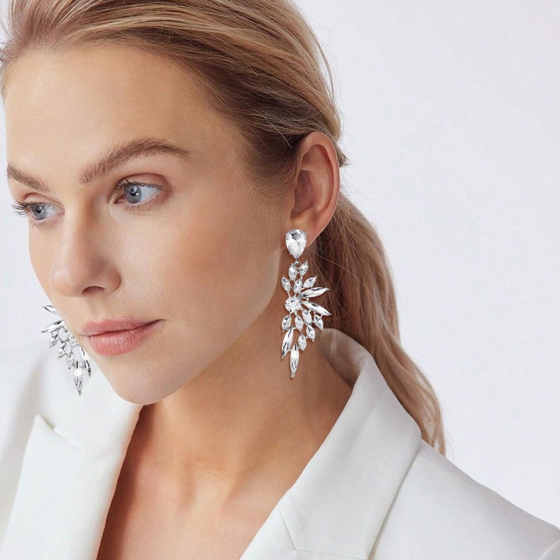 Rhinestone Wedding Earrings for Women Dress Silver Black Hot Pink