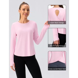BMJL Women's Long Sleeve Workout Tops Open Back Gym Athletic Shirts Casual Yoga Running T-Shirts Fall Outfits 2025 (X-Large, Pink)