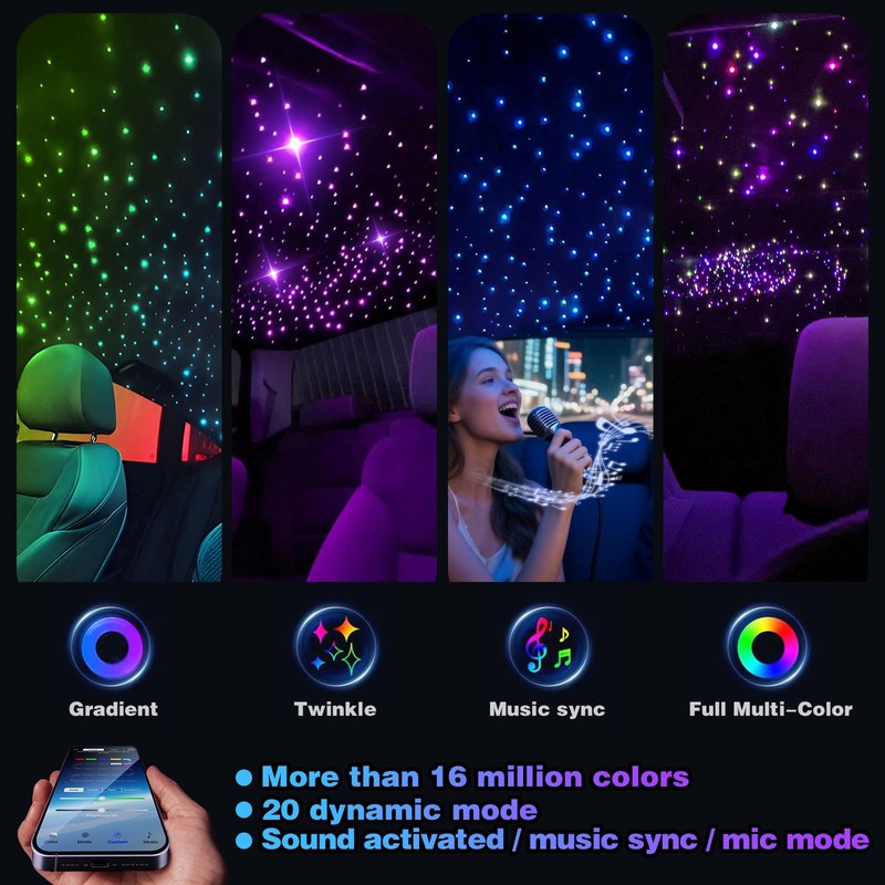 VASTFIRE Starlight Headliner Kit - 500pcs 0.03in 9.8ft Fiber Optic