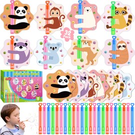 LEASEN Valentines Day Gifts for Kids, 32 Pack Mini Bubble Wands with Valentines Animal Themes Greeting Cards for Kids, Valentine's Day Classroom Exchange Gift Set, School Prizes Party Favor