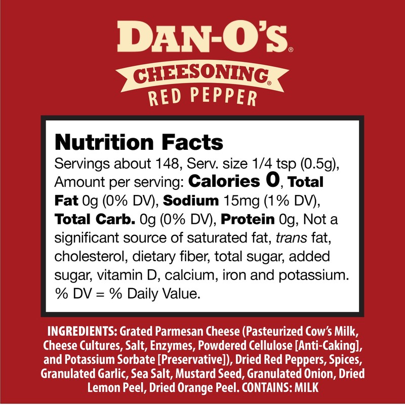 Dan-O's Red Pepper Cheesoning Seasoning, 2.6 oz Bottle, 2 Pack,