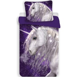 Jerry Fabrics 2 Piece Children's Unicorn Purple 100% Cotton Duvet Cover 140 x 200 cm + 1 Pillowcase 50 x 70 cm