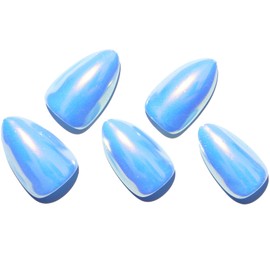 GLAMERMAID Light Blue Mirror Chrome Press On Nails Short Almond, Golden Donut Glazed Handmade Soft Jelly Gel Fake Nails, Round Oval Stick Glue on Nails Kit for Women, Reusable Acrylic False Nail Set