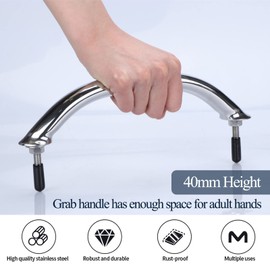 2PCS Boat Marine Grab Handle Polished Stainless Heavy Duty Round Tube Handrail with Flange & Stud - 8-1/4" Long