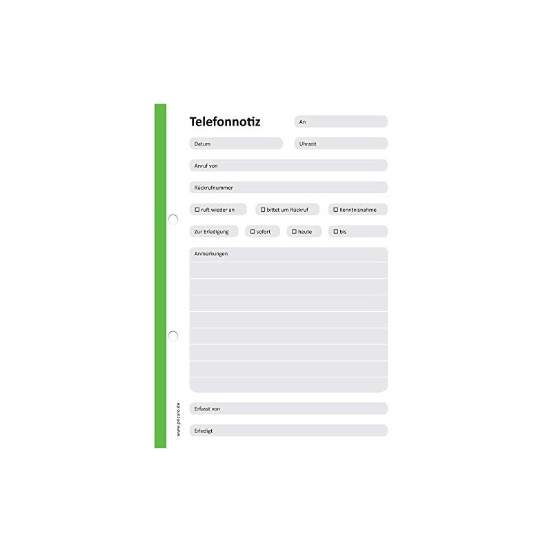PRICARO 5 x A6 Punched Telephone Notepad - Green