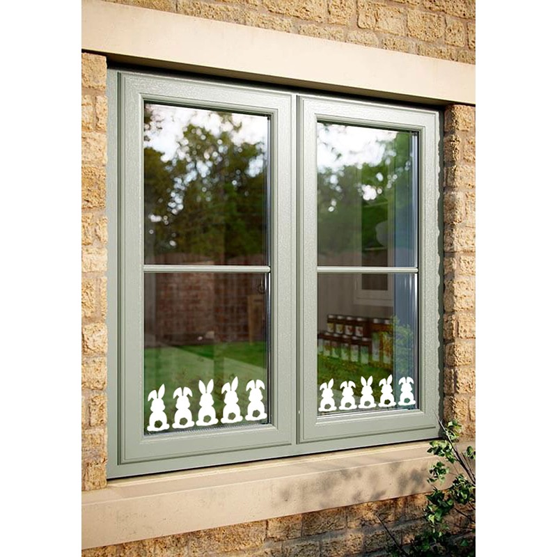 Set of 12 Easter Bunnies Window stickers for kids, White
