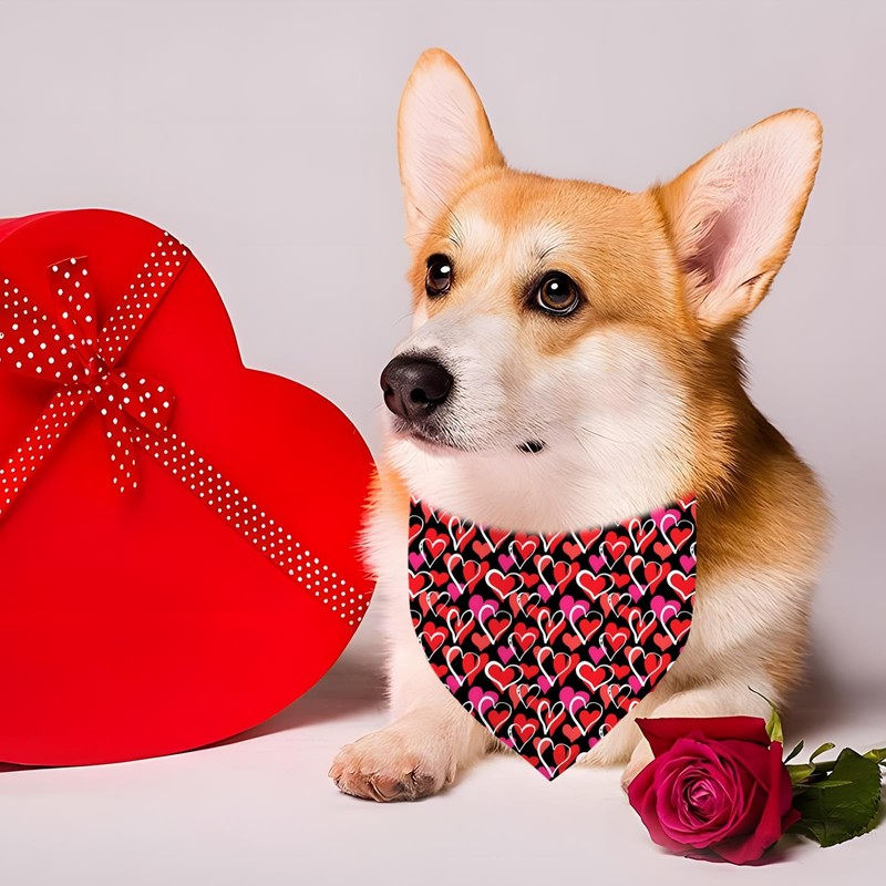 Valentines Dog Bandana Reversible Triangle Bibs Scarf Mother's Day Bandanas