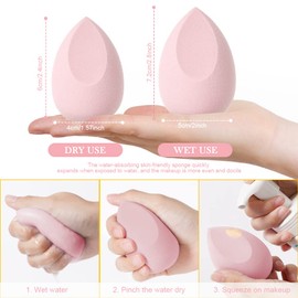 AUAUY 4-piece make-up sponge set, foundation blending beauty sponge, beauty makeup sponges blender for liquid, foundation, powder, sun protection and cream with 1 sponge holder, 1 powder puff