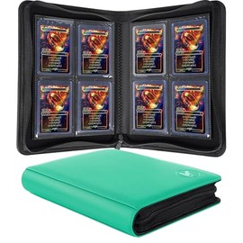 KUOOKING Toploader Binder, Holds 112+ Toploaders, 4 Pocket Top Loader Card Storage Case, Double-Sided Pockets for trading card in 3 x 4'' Toploaders (Light Green)