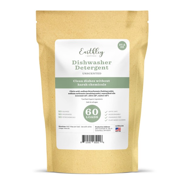 Earthley Wellness, Dishwasher Detergent, Eco-Friendly, Pure, Certified Organic Dish Detergent (60 Loads, Lemon-Thyme)