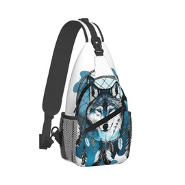 Krirteh Native Wolf And Deam Catcher Sling Bag For Women Men Fashion Wolf Print Backpack Crossbody Shoulder Bag Sling Backpack Chest Bag Travel Hiking Casual Sport Daypack