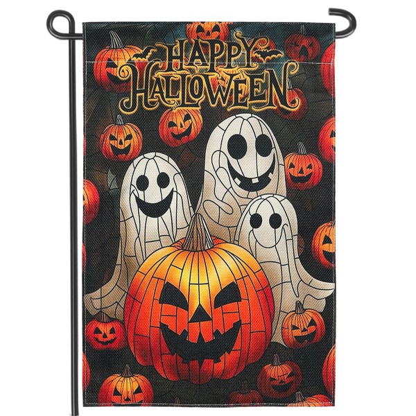 Welcome Halloween Ghost Pumpkin Garden Flag 12 x 18 Inch