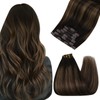 Ugeat Ombre Brown Hair Extensions Clip in Brown Balayage Human