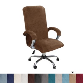 Office Chair Cover Velvet Stretch Computer Chair Cover with Armmet,Elastic Chair Seat Covers High Back Armchair Slipcovers,Removable Washable for Rotating Swivel Desk Chair Protectors,Brown, XL