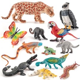 12 PCS Tropical Rainforest Animal Figurines, Realistic Jungle Animal Figures for Kids, School Educational Animal Toys Set, Cupcake Topper, Jungle Party Favors, Classroom Props Birthday Gifts