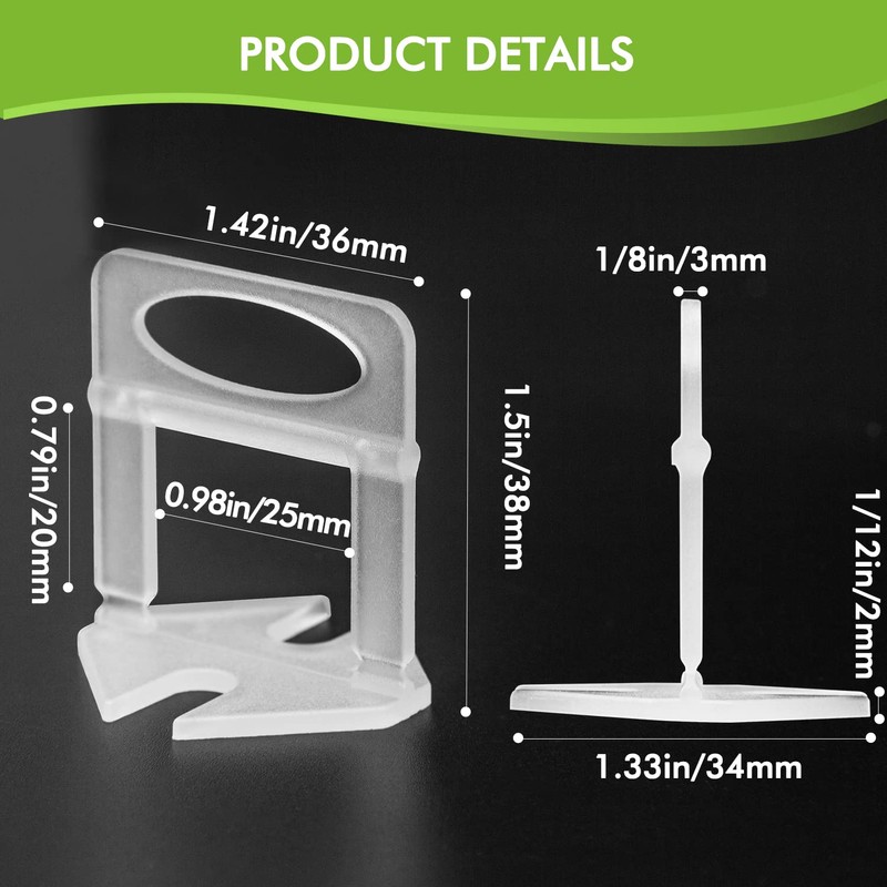 Tile Leveling System Clips 1/32", 1000pcs Tile Leveler Spacers Clips