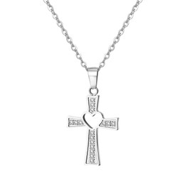 Aroncent Womens Crystal Cross Necklace: Cubic Zirconia Heart Cross Pendant - Religious Jewelry Gift 18" Chain Silver