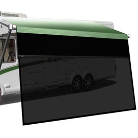 RV Awning Sun Shade Screen with Zipper 8'x15'3", 600D Oxford Top Mesh Bottom Screen Sun Shade Complete Kits UV Blocker Sunscreen Canopy for Camper Trailer Motorhome Awnings Black (Fit for 16FT)
