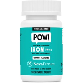 NovaFerrum Pow | Chewable Iron Supplement for Adults | Anemia | 36mg of Iron | 90 Servings | Sugar Free | Vegan