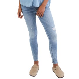 Motherhood Maternity Women's Indigo Blue Sustainable Secret Fit Over The Belly Skinny Leg Pregnancy Jeans with Pockets, Light Wash, Large