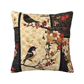 Cushion Cover 17.7 x 17.7 inches (45 x 45 cm), Japanese Style, Cherry Blossom, Bird, Japanese Pattern, Dakimakura Pillowcase, Linen, Soft, Cute, Stylish, Sofa Back, Room, Miscellaneous Goods, Home