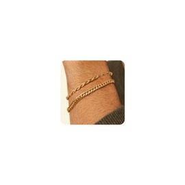 RANKEEF Gold Bracelets for Men Chain Bracelet for Men Cuban Bracelet Men Gold Rope Chain for Men Gold Bracelet 2pcs Men's Bracelets Set