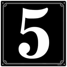 8x8 inch Metal Number Sign 5, Parking Spot Aluminum Signs, Weatherproof, Fade-Resistant, Curbside Number, Black/White, Ideal for Outdoor and Indoor Use