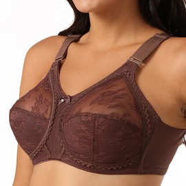 Ayigedu Ladies Plus Size Bra Minimiser Full Coverage Firm Hold Non Padded No Wired 50G Brown