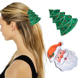 Christmas Hair Claw Clips for Women Girls, 2 Pcs Christmas Tree Santa Claus Hair Claw Clips for Thin Medium Hair Xmas Hair Accessories for Women Girls