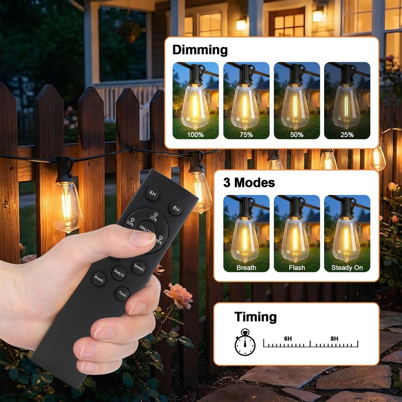 YaaFen 52FT Solar String Lights Outdoor Waterproof Patio Lights with