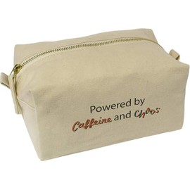 'Powered by Caffeine and Chaos' Canvas Wash Bag/Makeup Case (CS00041529)