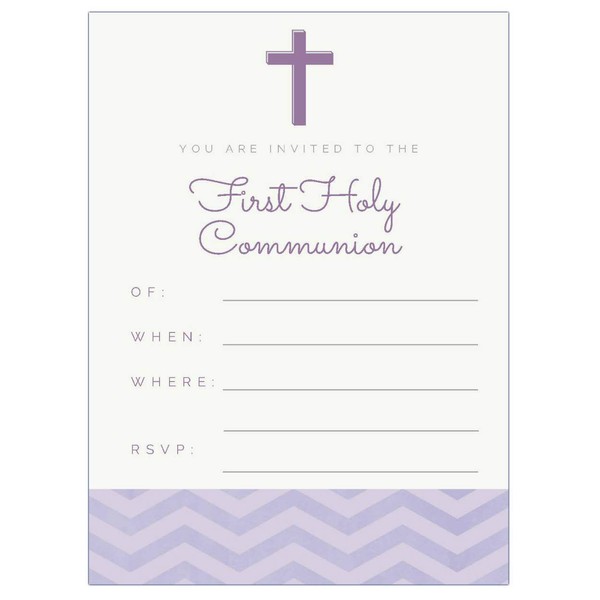 Elcer 20 First Holy Communion Invitations for Girls | Religious Party Invitation Fill in Blank Cards Invites | with white envelopes | 5" x 7" inches