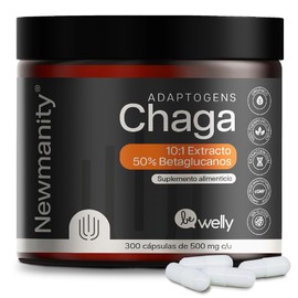NEWMANITY Chaga en Ultra Concentrado 30,000 mg por Dosis - 300 Capsulas - Extracto 30:1 Vegano Orgánico 100% Natural Adaptógeno Antioxidante con 50% Beta Glucanos Suplemento Sin Gluten para Energía