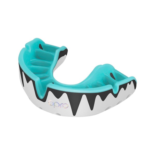 Opro New Platinum Level Mouth Guard, Adults and Junior, Featuring Revolutionary Fitting Technology for Boxing, Football, MMA, Martial Arts, Hockey, and All Contact Sports (White/Black/Mint, Adult)