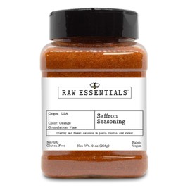 Raw Essentials Saffron Seasoning - Earthy and Sweet - Delicious in Paella, Risotto, and Stews - Luxurious Seasoning that is Non GMO, Gluten Free, Paleo and Vegan - 9 Ounce Bottle